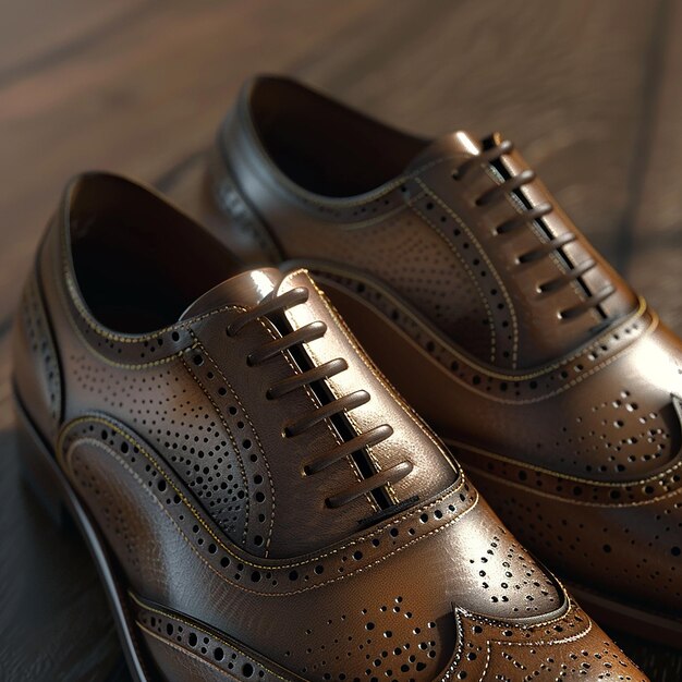 un par de zapatos marrones con una banda de plata en la parte inferior