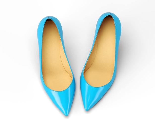 Un par de zapatos de mujer azul vista superior ilustración de representación 3D