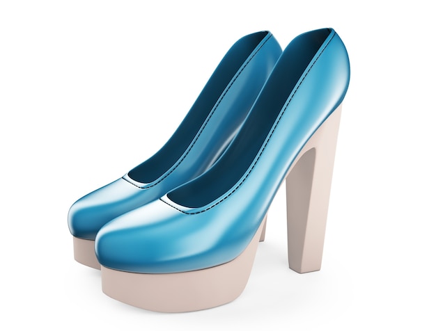 Un par de zapatos de tacón alto de mujer de color azul ilustración 3d