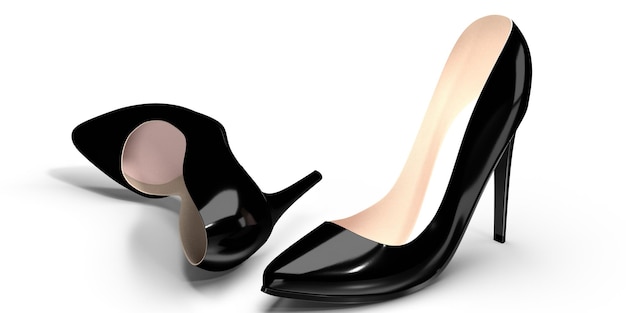 Foto par de zapatos de tacón negro aislado sobre fondo blanco.