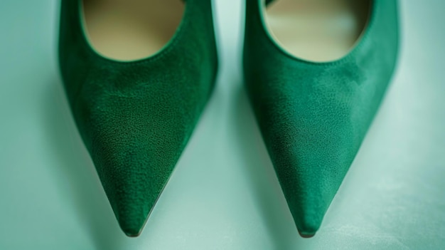Un par de zapatos verdes sobre un fondo blanco