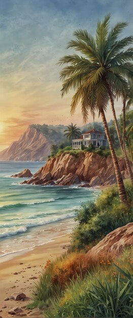 para publicidade e banner como Coastal Whispers Suaves aquarelas sussurros de uma manhã costeira em w