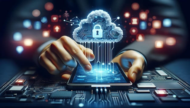 para publicidade e banner como Cyber Cloud Um gráfico de nuvem com tema cibernético enfatiza o armazenamento seguro de dados