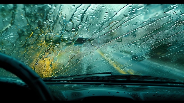 Foto el parabrisas del coche cubierto de gotas de lluvia gotas de lluvias en la ventana del coche