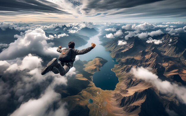 Foto paracaidismo flotando en el aire paracaidismo deporte desafíos de deportes extremos