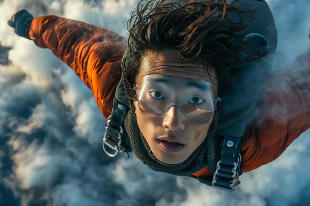 Un paracaidista aventurero captura la emoción de caer libre por encima de las nubes