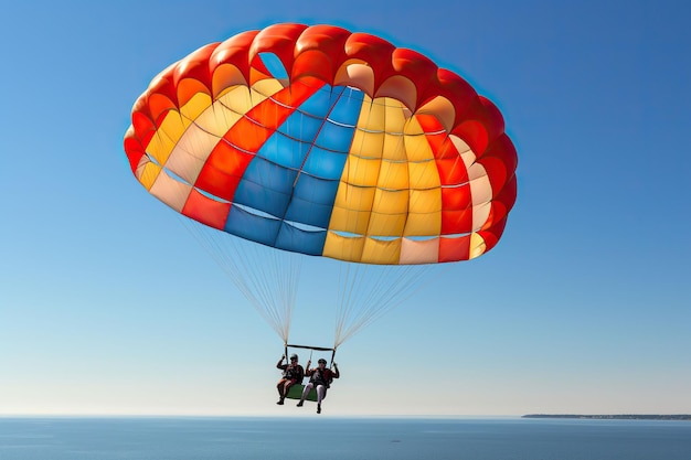 Paracaidistas volando en el cielo azul.