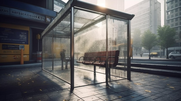 Parada de autobús al aire libre o exterior en la ciudad con IA generativa