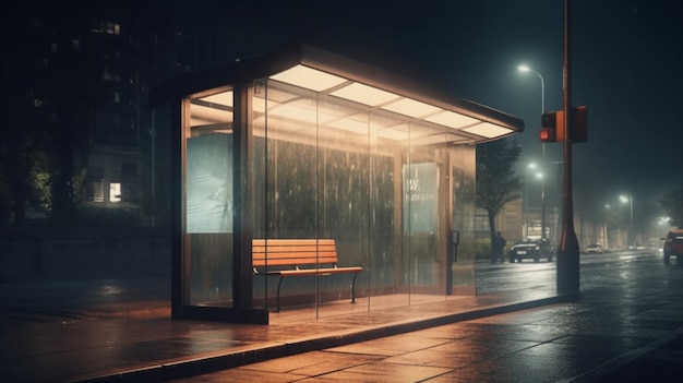 Parada de autobús al aire libre o exterior en la ciudad con IA generativa