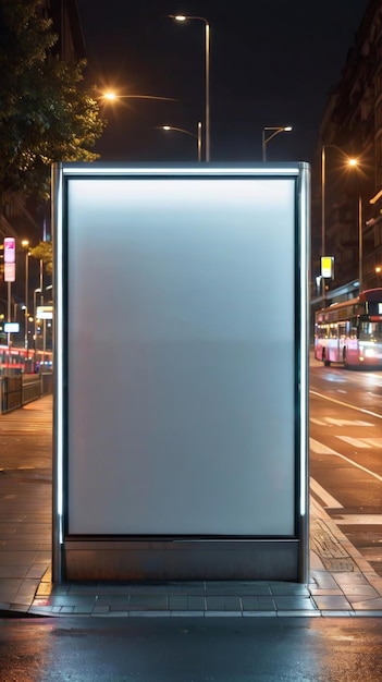 Parada de autobús en la calle de la ciudad por la noche