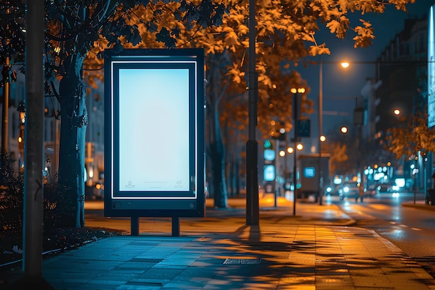 Una parada de autobús en una calle de la ciudad por la noche