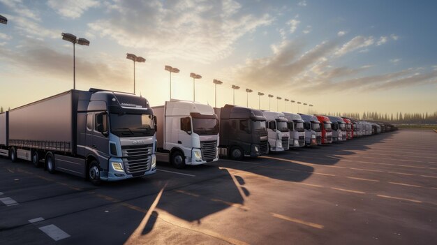 Foto parada de camiones en el área de descanso en la carretera estacionamiento de automóviles creado con tecnología de ia generativa