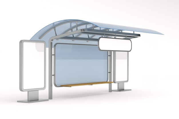 Parada de ônibus na ilustração 3D isolada de fundo branco