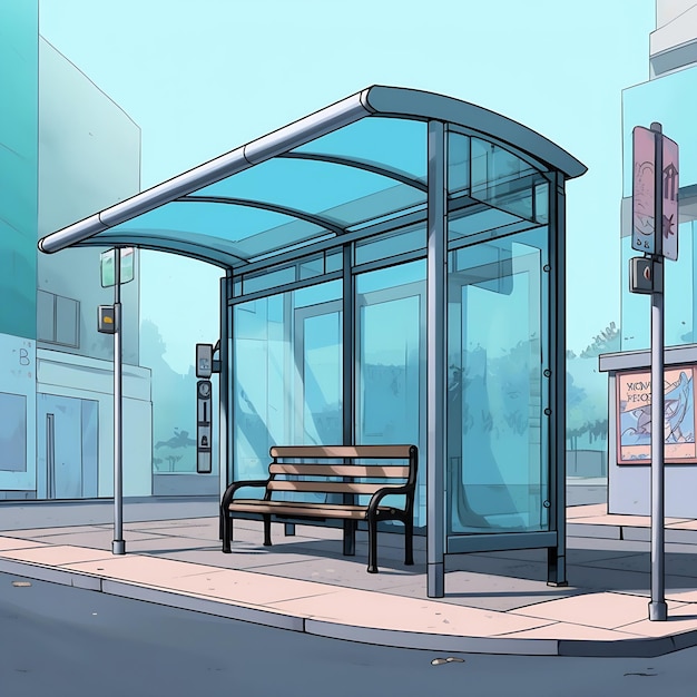 Foto parada de ônibus suburbana vazia de ia generativa com cartaz de esquema de transporte da cidade dentro e sinal
