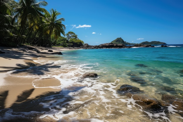 Paradiesische tropische Insel mit Palmen am Strand von Areia Branca, generativ IA