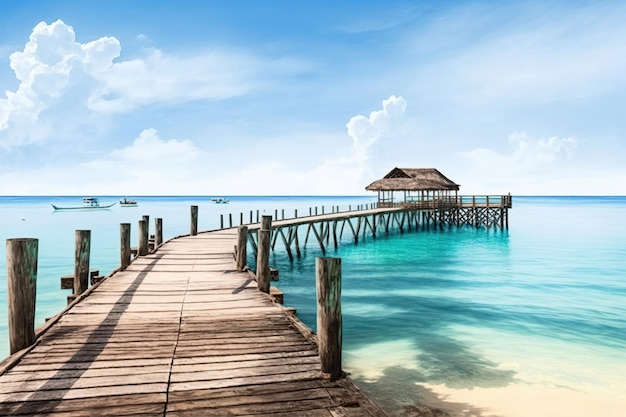 Paradiesischer Blick auf einen Pier auf einer Insel in den pazifischen Tropen, die Ai erzeugt hat