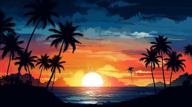 Paradiespalmen Hawaii Silhouette Meer generative KI