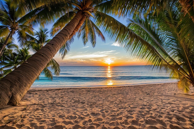 Paradiesstrand einer tropischen Insel Palmen weißer Sand azurblaues Wasser Generative KI