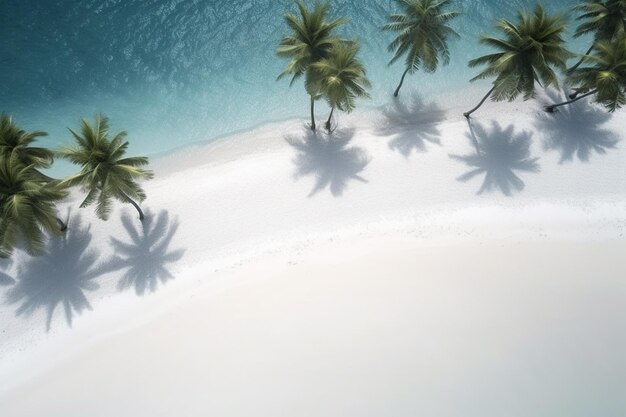 Paradise Found Vista aérea de la playa de arena blanca con palmeras y aguas cristalinas