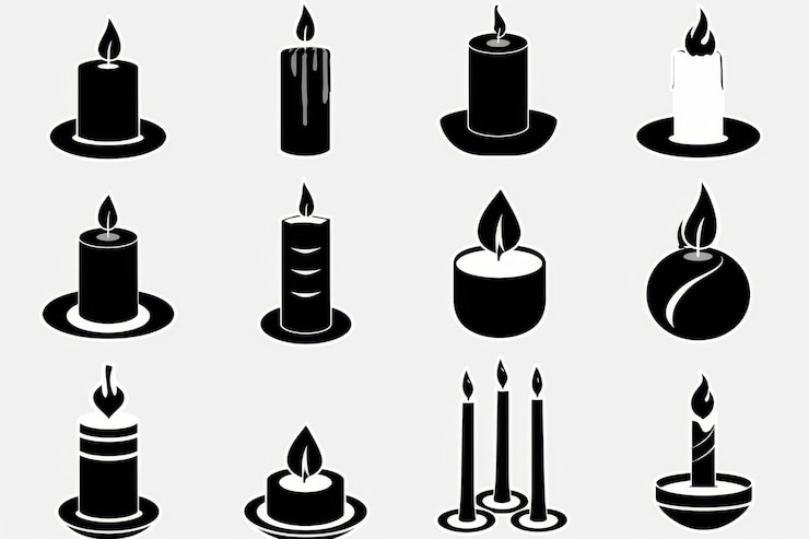 Foto paraffin-dekoration mit kerzenikone, schwarze minimale kerzenlicht-silhouette, entspannendes aroma, kerzendekoration