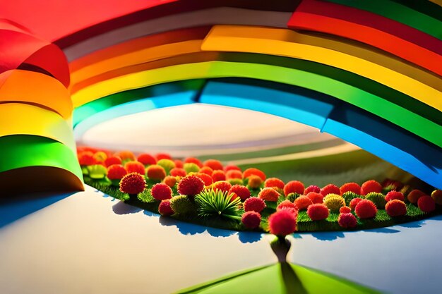 Foto un paraguas de arco iris con un arco iris en el medio.