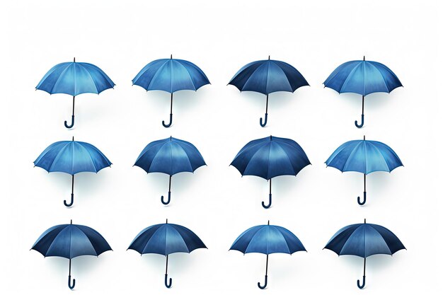 Paraguas azules con estilo en un telón de fondo blanco