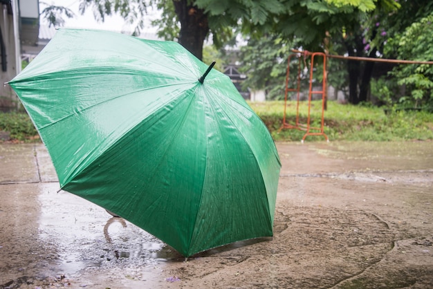 El paraguas colocado bajo la lluvia.