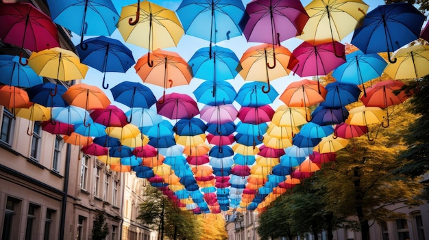 Paraguas coloridos en la ciudad.