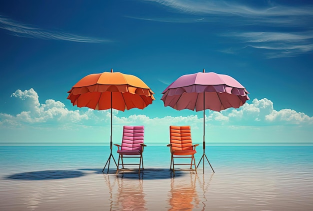 Foto paraguas coloridos con sillas en la playa