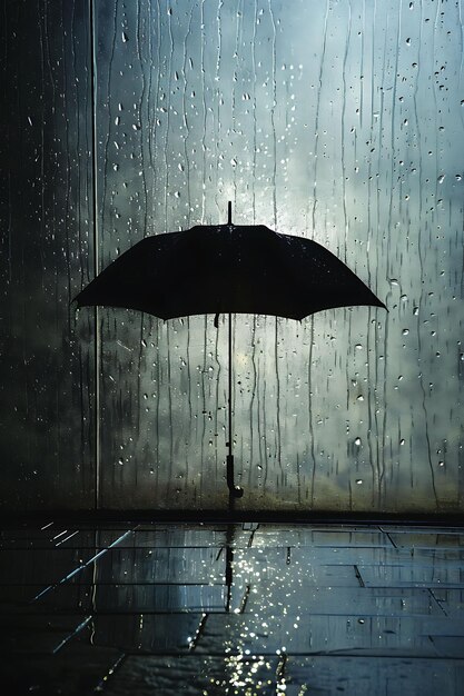 Paraguas como silueta gota de lluvia sombra echada en la pared fluido una foto creativa de fondo elegante