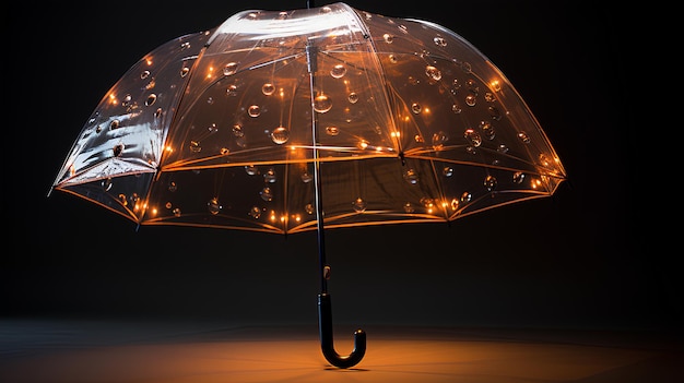 paraguas decorativo con gotas de agua sobre fondo oscuro