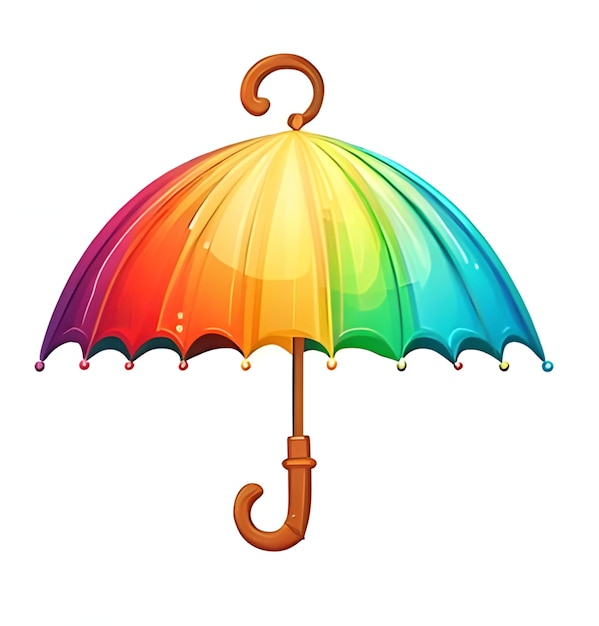 Un paraguas con un dosel de arco iris y un mango