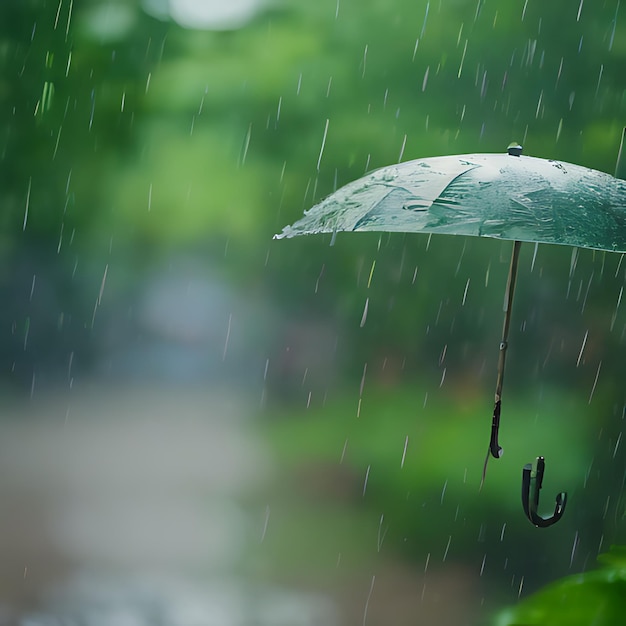 un paraguas está en la lluvia con un fondo verde