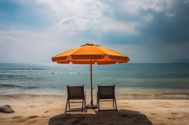 Paraguas y hamaca en la orilla de la playa