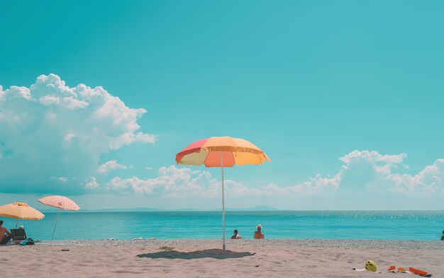 un paraguas de playa con un amarillo y rojo