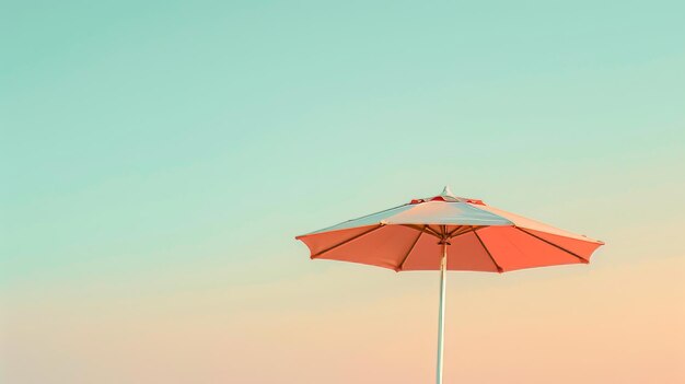 Foto un paraguas de playa minimalista contra un cielo con gradiente generado por la ia