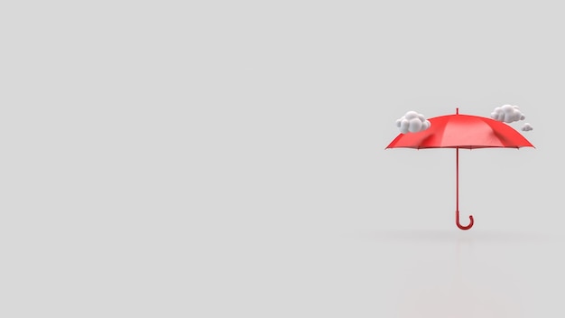 El paraguas rojo en blanco Fondo para el concepto lluvioso Rendering 3d
