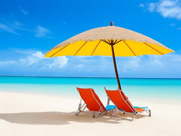 Paraguas y silla en la playa tropical mar y océano