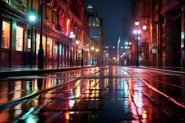 Foto un paraguas solitario abandonado en una calle empapada de lluvia