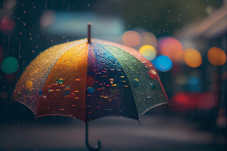 Paraguas verde bajo la lluvia Clima lluvioso conceptgenerative ai