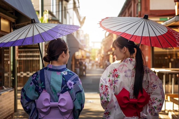 Foto paraguas wagasa japonés ayudado por mujer joven