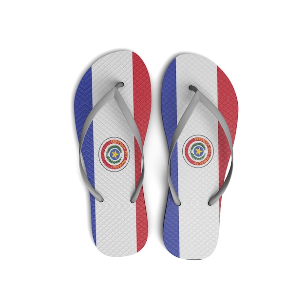 Paraguay-Flagge Flip-Flop-Sandalen auf weißem Hintergrund 3D-Rendering