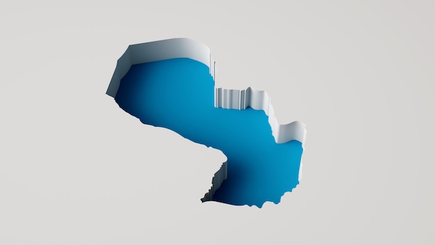 Paraguay-Karte 3D-Innenextrusionskarte Meerestiefe in Blau mit innerer Schatten-3D-Illustration