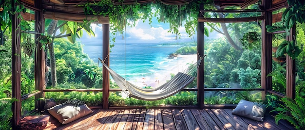 Un paraíso aislado Una hamaca que se balancea sobre las aguas cristalinas de una playa tropical