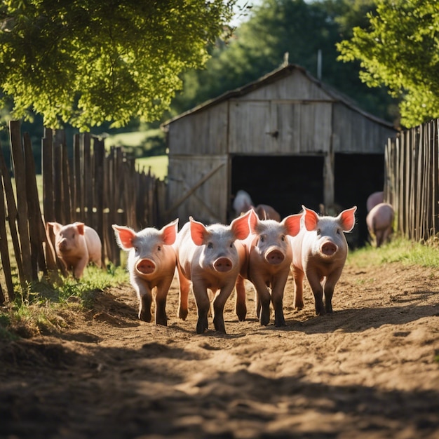 Foto el paraíso de los cerdos un tapiz rústico de la vida en la granja