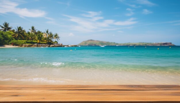 Paraíso tropical, água azul, praia de areia e céu limpo gerados por inteligência artificial.