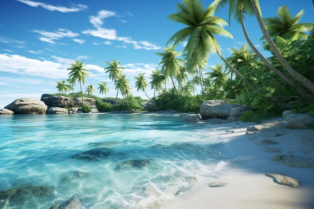 Paraíso tropical con arena blanca con franjas de palma