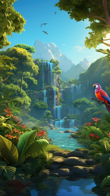 Un paraíso tropical con aves exóticas exuberante follaje verde