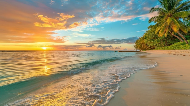 Paraíso tropical de praia de palmeiras de fundo