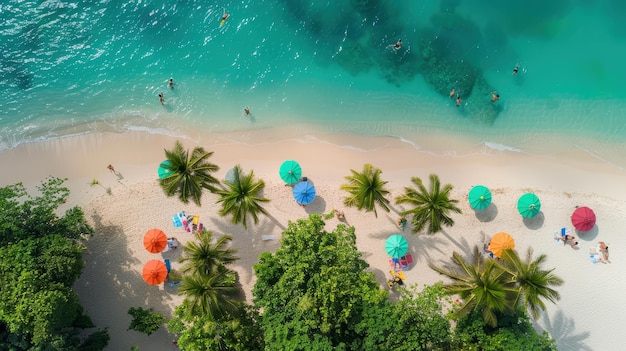 Foto paraíso tropical de praia de palmeiras de fundo